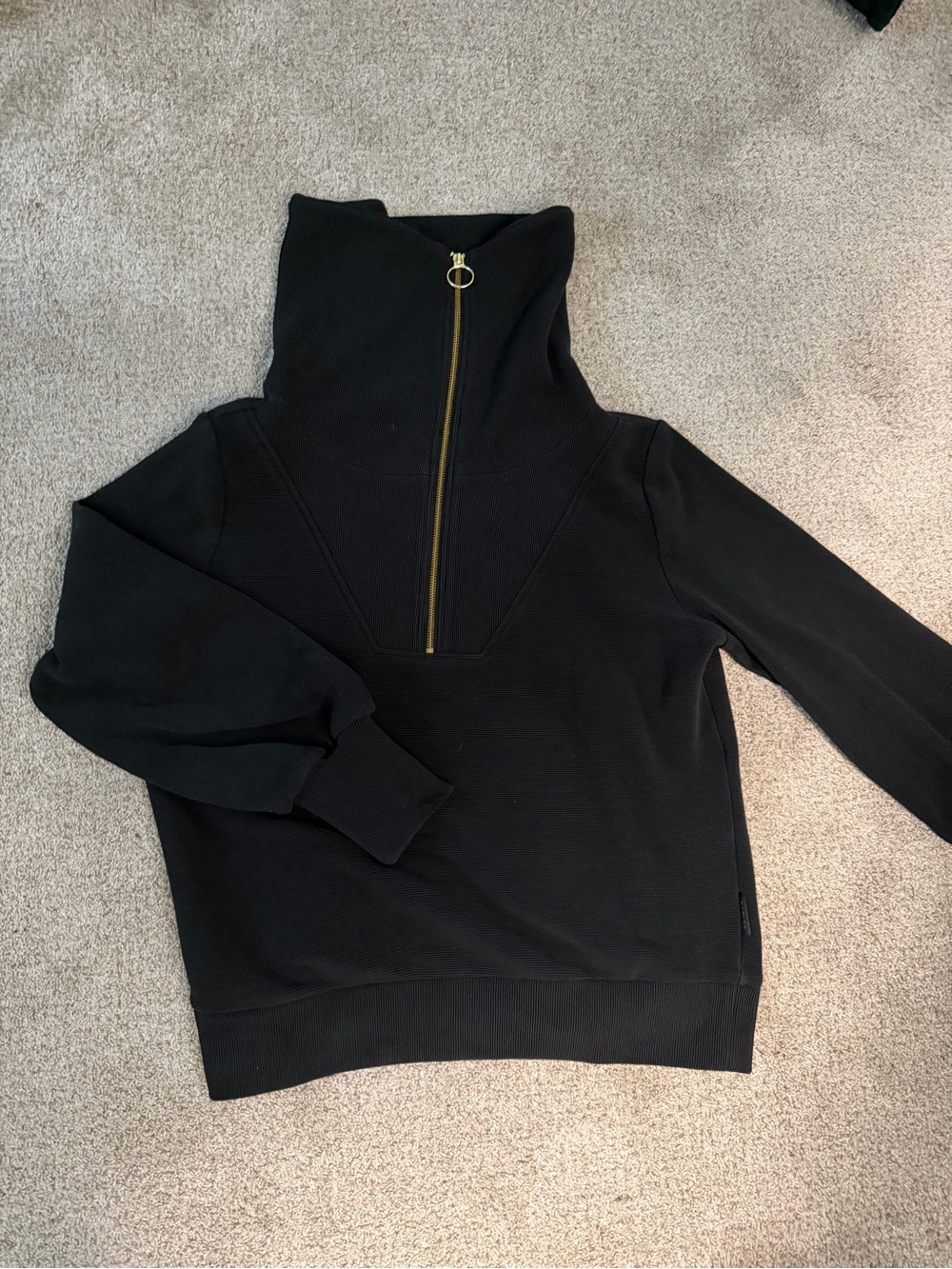 Varley Black Cowl Neck Pullover with Gold Zip